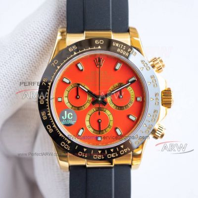 Swiss Replica Rolex Daytona Red Dial Yellow Gold Oysterflex Rubber Watch